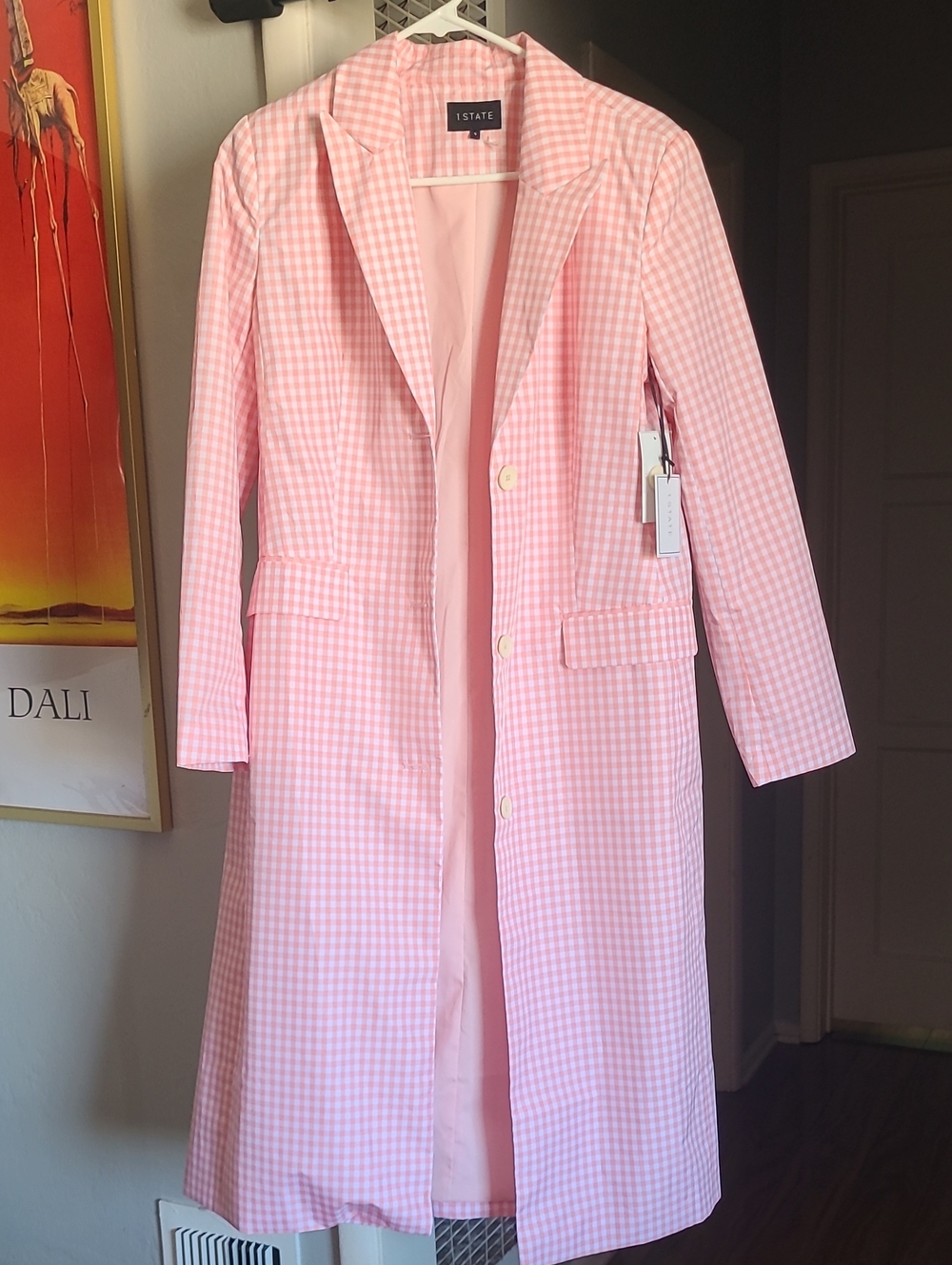1.STATE Pink Gingham Blazer
